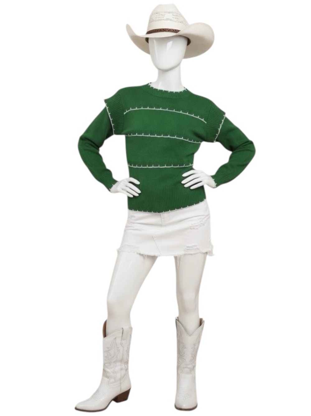 CES FEMME Green and white crew neck sweater S M L